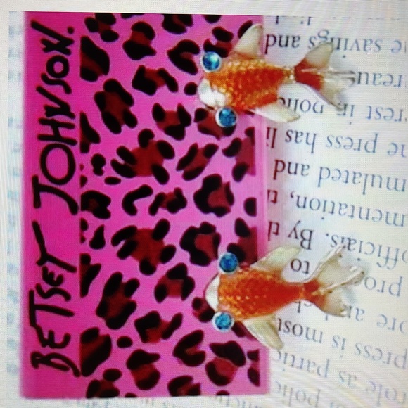 Betsy Johnson Goldfish Stud Earrings w/Rhinestone Accents - Picture 2 of 8
